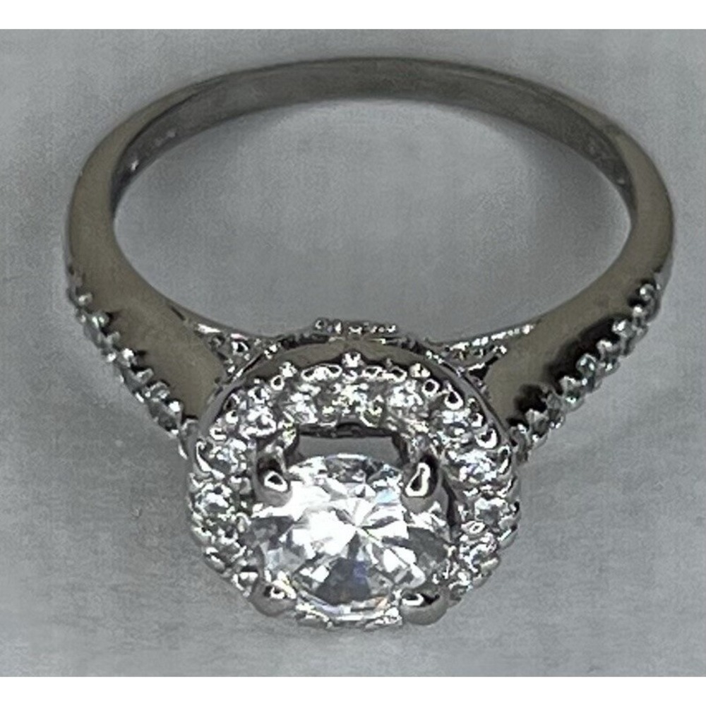 Sterling Silver & Cubic Zirconia Filagree Engagement Wedding Ring 7.5/8?